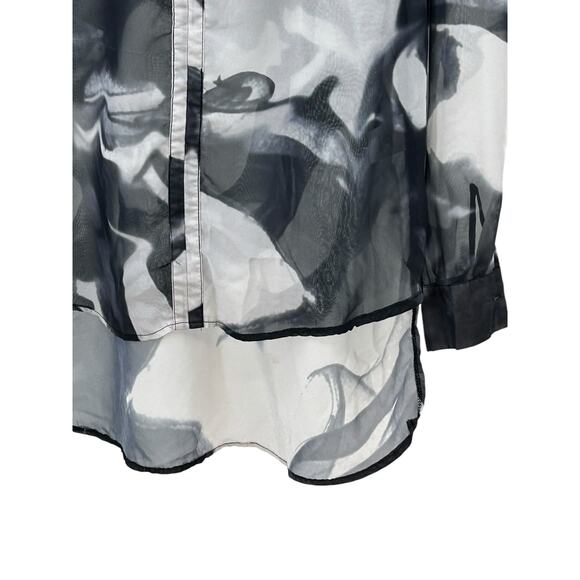Nicki‎ Minaj Hi-Low Sheer Button-Up Blouse Black White Women’s Size Large - Picture 6 of 10